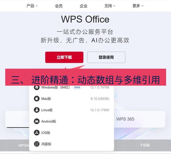 wps下载 三、 进阶精通：动态数组与多维引用