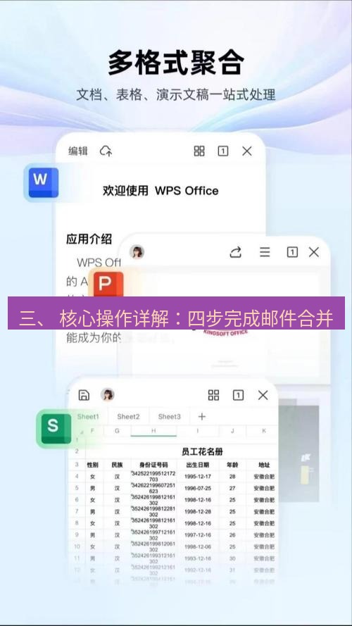 wps下载 三、 核心操作详解：四步完成邮件合并