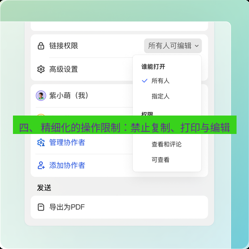 wps下载 四、 精细化的操作限制：禁止复制、打印与编辑